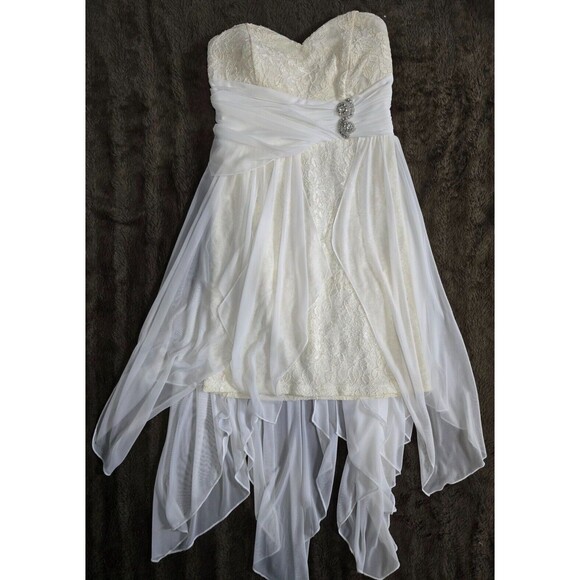 Sequin Hearts Asymmetrical Layered Mini Dress. White Size 3 - Picture 1 of 8
